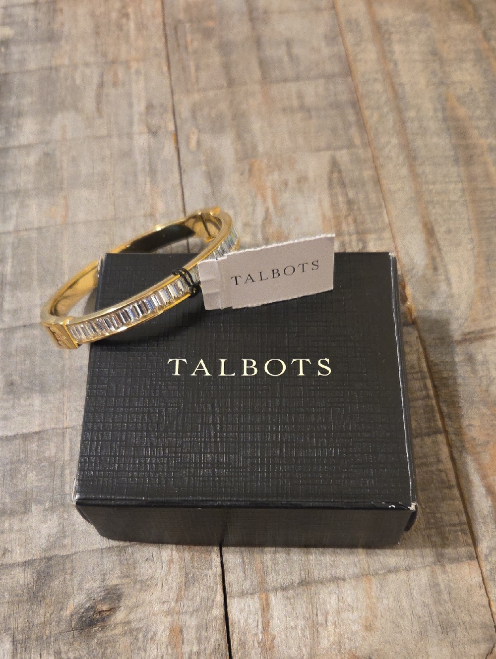 NWT Talbots Gold & Silver Tone Classy Crystal Hinged Baguette Bangle Bracelet
